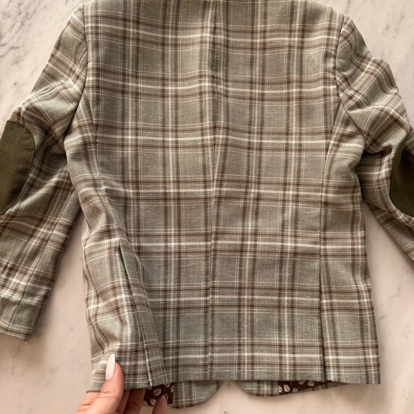 Isaac Mizrahi NewYork Boys 4 Checked Blazer Olive Brown Oxford Plaid Linen Elbow - Picture 11 of 12